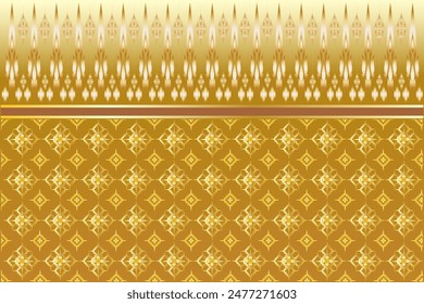 Abstract gradient yellow background With luxurious gold Thai patterns of ethnic origin. Designed for printing on fabric or packaging paper or wallpaper.