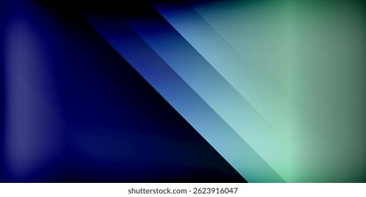 Abstract gradients blend blues, teals, greens. Diagonal lines create dynamic visual flow across dark background. Minimalist composition.