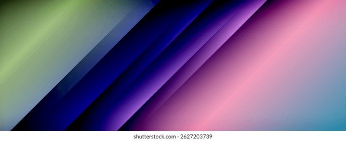 Abstract gradients blend, creating diagonal bands. Colors shift from green through purple to pink. Minimalist design, smooth transitions dominate.