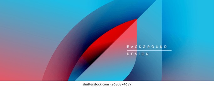 Abstract gradients blend, creating dynamic visual flow. Red, blue, pink hues dominate composition. Minimal text adds subtle branding element.
