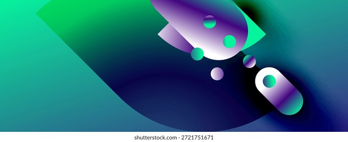 Mistura de gradientes abstratos, criando formas dinâmicas. Transições vívidas de cor azul-petróleo para roxo, formando uma composição fluida. Círculos adicionam profundidade.