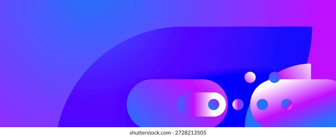 Abstrakte Farbverläufe verschmelzen und ergeben lebendige violette, blaue Farbtöne. Kreise überlappen sich und bilden eine dynamische Zusammensetzung. Modernes Design.