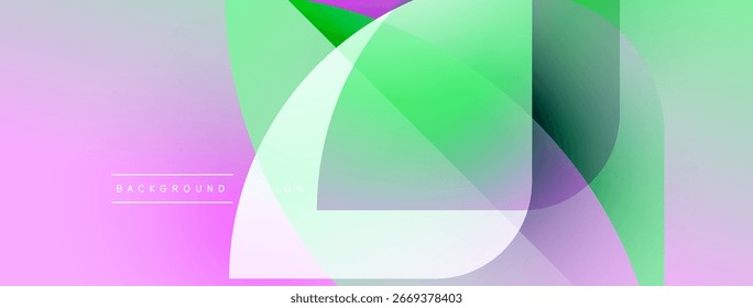 Abstract gradients blend, forming geometric shapes. Soft pinks, greens create modern visual effect. Minimalist design, smooth transitions present.