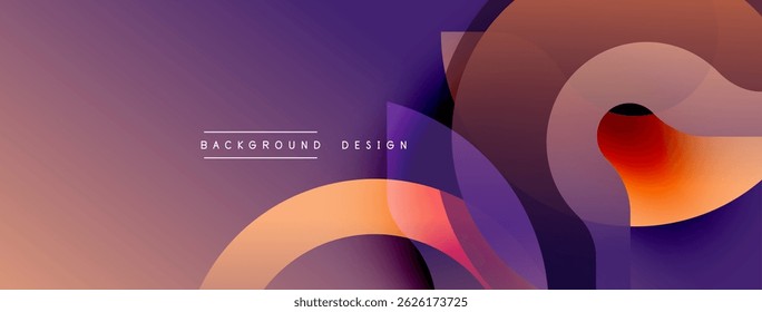 Abstract gradients, flowing shapes create modern visual. Purple, orange hues dominate composition. Minimalist design elements present.