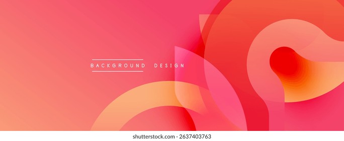 Abstract gradients, flowing shapes create dynamic visual. Pink, orange hues dominate composition. Minimalist text present. Modern design element.