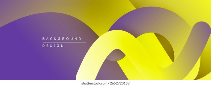 Abstract gradients, flowing shapes create modern visual. Purple, yellow hues dominate composition. Minimalist design elements present.