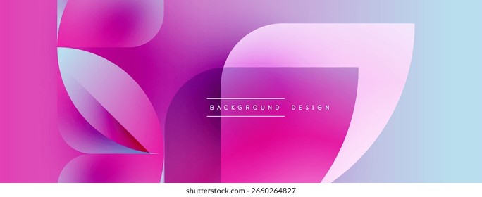Abstract gradients, flowing shapes create dynamic visual. Pink, purple, blue hues blend seamlessly, modern aesthetic. Background design elements present.