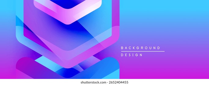 Abstract gradients form layered shapes. Blue, purple, pink hues blend smoothly. Text reads background design on right side.