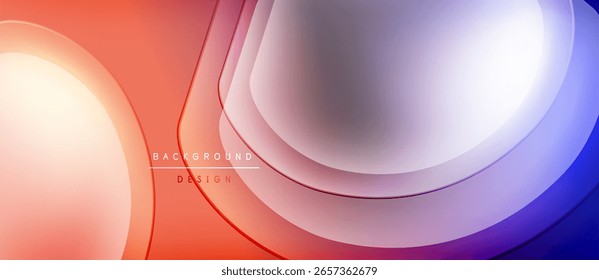 Abstract gradients form layered shapes. Warm colors transition into cool hues, creating dynamic visual effect. Minimalist design suitable for backgrounds.