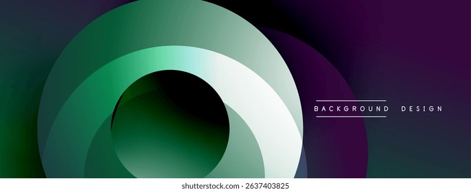 Abstract gradients form overlapping circles. Colors transition from green to purple. Minimalist design with text elements present.