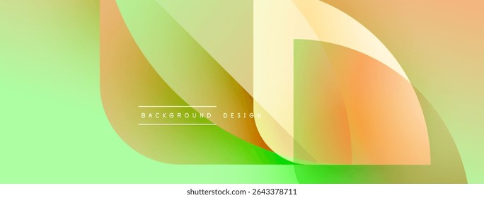 Abstract gradients overlap, creating dynamic visual effect. Light green background complements orange, yellow hues. Modern design element.