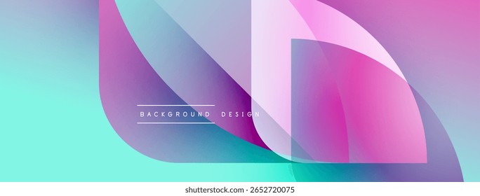 Abstract gradients overlap, creating dynamic visual effect. Turquoise, pink, purple hues blend seamlessly. Modern design element.