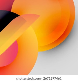 Abstrakte Farbverläufe überlappen sich und erzeugen dynamische Formen. Warme Farben dominieren, kontrastiert von kühlen grauen Hintergrund. Glatte Übergänge definieren das Design.