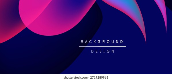 Los Gradientes Abstractas se superponen, creando un efecto visual dinámico. El fondo oscuro enfatiza rosas vibrantes, azules, púrpuras. El texto lee el diseño de fondo.