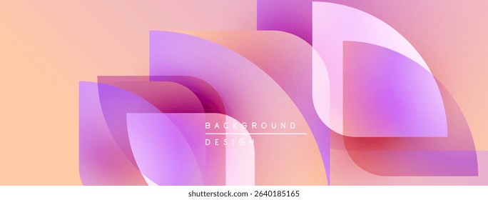 Abstract gradients overlap, creating soft shapes. Peach, purple hues dominate design. Minimal text present. Modern aesthetic.
