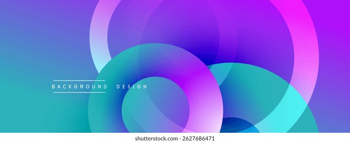 Abstract gradients overlap, creating vibrant circular forms. Blue, purple, pink hues blend seamlessly. Modern design element.