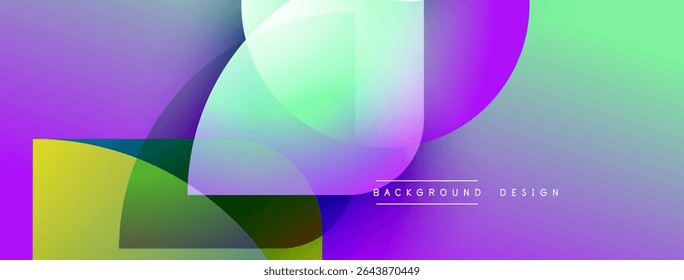 Gradientes abstratos se sobrepõem criando um efeito visual vibrante. Elementos de design modernos sugerem fluidez, energia, inovação. As cores se misturam perfeitamente.