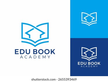 Gorra de graduación abstracta y logotipo del libro. Concepto de diseño de Vector de educación escolar
