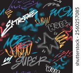 Abstract graffiti art background with scribble throw-up and tagging hand-drawn style. Street art graffiti urban theme for prints, patterns, banners, and textiles in vector format.