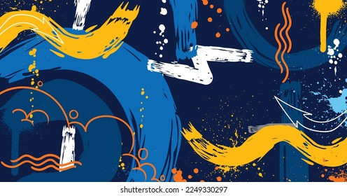 Abstract graffiti art background with scribble throw-up and tagging hand-drawn style. Street art graffiti urban theme for prints, banners, and textiles in vector format.
