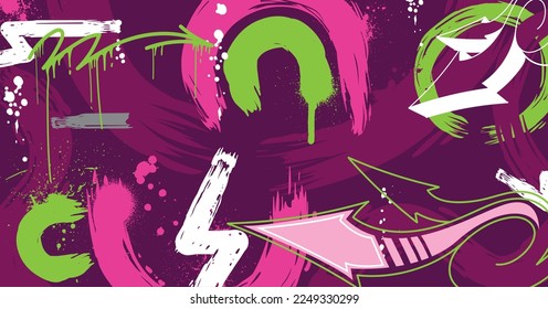 Abstract graffiti art background with scribble throw-up and tagging hand-drawn style. Street art graffiti urban theme for prints, banners, and textiles in vector format.
