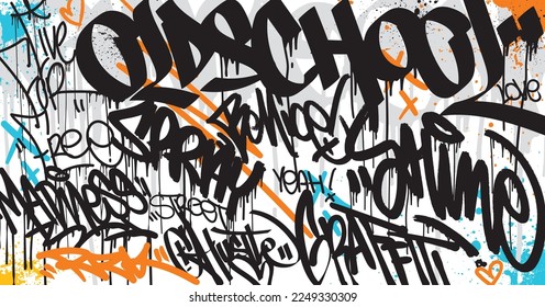 Abstract graffiti art background with scribble throw-up and tagging hand-drawn style. Street art graffiti urban theme for prints, banners, and textiles in vector format.
