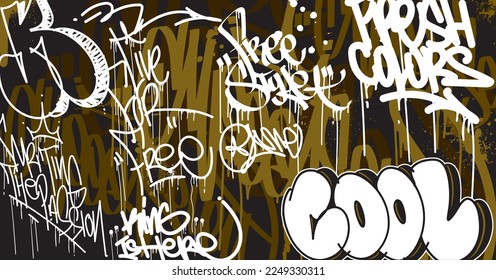 Abstract graffiti art background with scribble throw-up and tagging hand-drawn style. Street art graffiti urban theme for prints, banners, and textiles in vector format.
