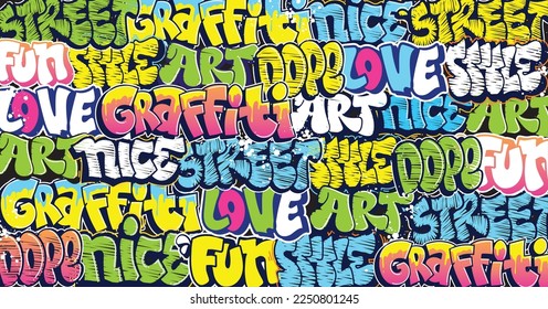 Abstract graffiti art background with scribble throw-up and tagging hand-drawn style. Street art graffiti urban theme for prints, patterns, banners, and textiles in vector format.