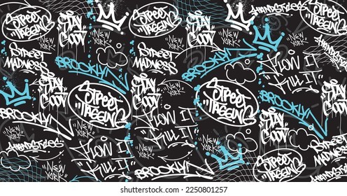 Abstract graffiti art background with scribble throw-up and tagging hand-drawn style. Street art graffiti urban theme for prints, patterns, banners, and textiles in vector format.