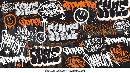 Abstract graffiti art background with scribble throw-up and tagging hand-drawn style. Street art graffiti urban theme for prints, patterns, banners, and textiles in vector format.