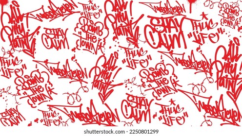 Abstract graffiti art background with scribble throw-up and tagging hand-drawn style. Street art graffiti urban theme for prints, patterns, banners, and textiles in vector format.