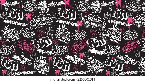 Abstract graffiti art background with scribble throw-up and tagging hand-drawn style. Street art graffiti urban theme for prints, patterns, banners, and textiles in vector format.