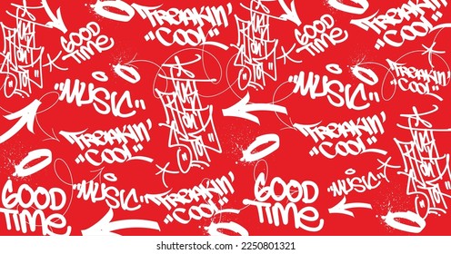 Abstract graffiti art background with scribble throw-up and tagging hand-drawn style. Street art graffiti urban theme for prints, patterns, banners, and textiles in vector format.