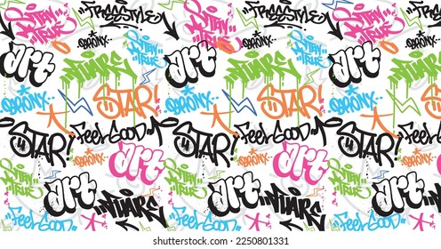 Abstract graffiti art background with scribble throw-up and tagging hand-drawn style. Street art graffiti urban theme for prints, patterns, banners, and textiles in vector format.