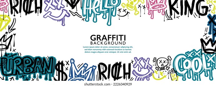 Resumen del diseño de fondo del graffiti. Elementos de diseño de estilo de arte callejero de hip hop para portada, diseño, plantilla. Ilustración vectorial.