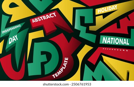 Abstract graffiti background in irregular red green and yellow shape design. Green yellow red background. Good template for national day design