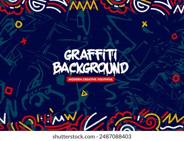 Abstract graffiti background with scribbles and graphic. graffiti urban wall art theme in vector format.