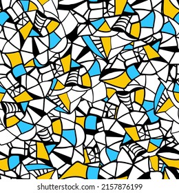 Abstract graffiti geometric seamless pattern in colors of Ukraine