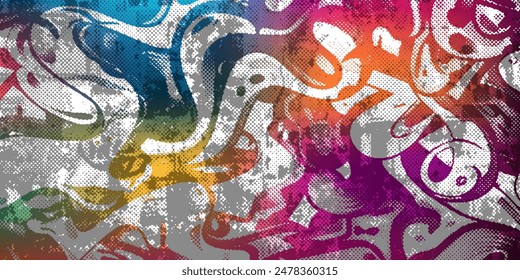 Abstract graffiti paintings vibrant colors texture on the concrete wall background