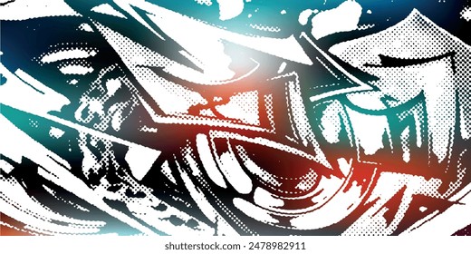 Abstract graffiti poster with colorful tags, paint splashes, scribbles and throw up pieces. Street art background collection.