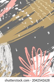Abstract graffiti poster with paint splashes, scribbles. Street art. Vector background with drawn grunge texture, lines, graphic elements. Artistic cover in doodle style. Modern textured brush stroke.