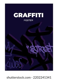 Abstract graffiti poster. Street art template with tags, words and drawings by marker. Modern style. Design element for social networks. Cartoon flat vector illustration isolated on white background
