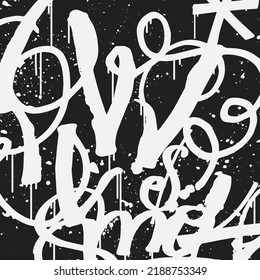 Abstract graffiti scribbles texture isolated on black. Graffiti tags with smudges and drops. Street art texture. Use for poster, t-shirt design, textile, fashion, interior. Vector illustration