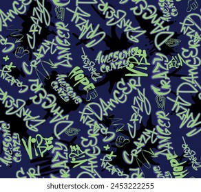 Abstract graffiti seamless patter. art background graffiti style lettering ornament. Street art graffiti urban print for prints, patterns, banners, and textiles in vector format.