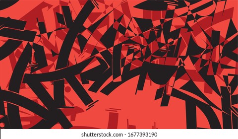 Abstrakte Graffiti-Formen auf rotem Hintergrund