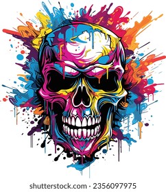 Abstract Graffiti Skull Illustration t-shirt design, Generative Ai