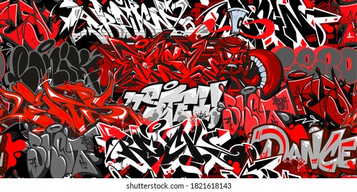 Abstract Graffiti Street Art Seamless Pattern. Vector Illustration Background Art