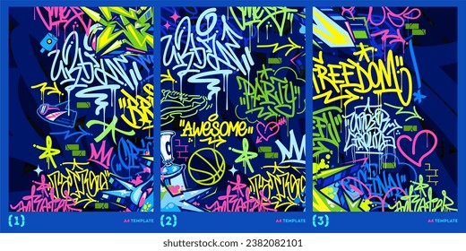 Abstract Graffiti Style A4 Poster Vector Illustration Art Template Background