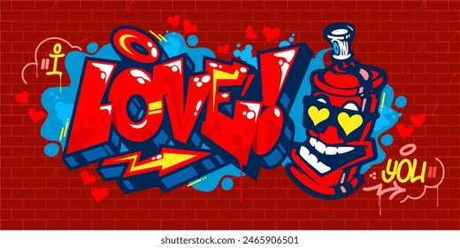 Abstract Graffiti Style I Love You Lettering With Heart Art For Happy Valentines Day Or Wedding