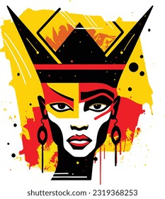 Abstract graffiti vector of a woman wearing a crown, space exploration